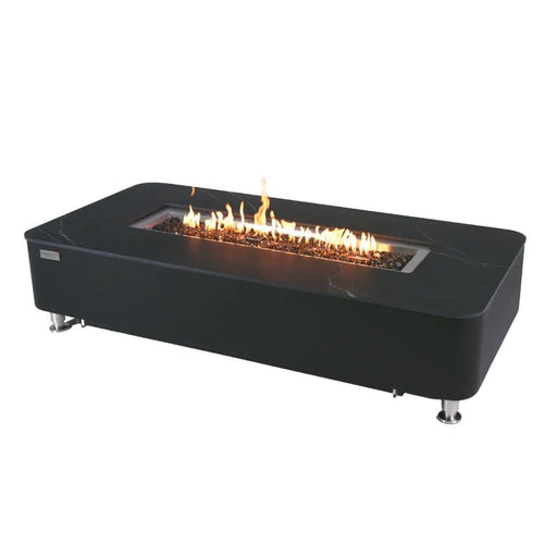Black Valencia Rectangular Marble Fire Pit with glass fire