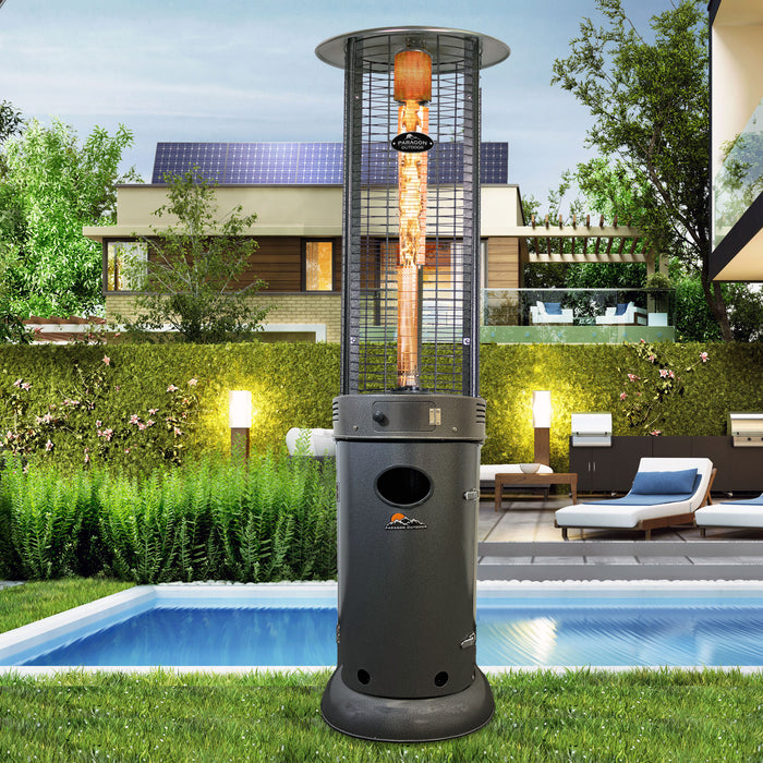 Vulcan Flame Tower Heater by a poolside