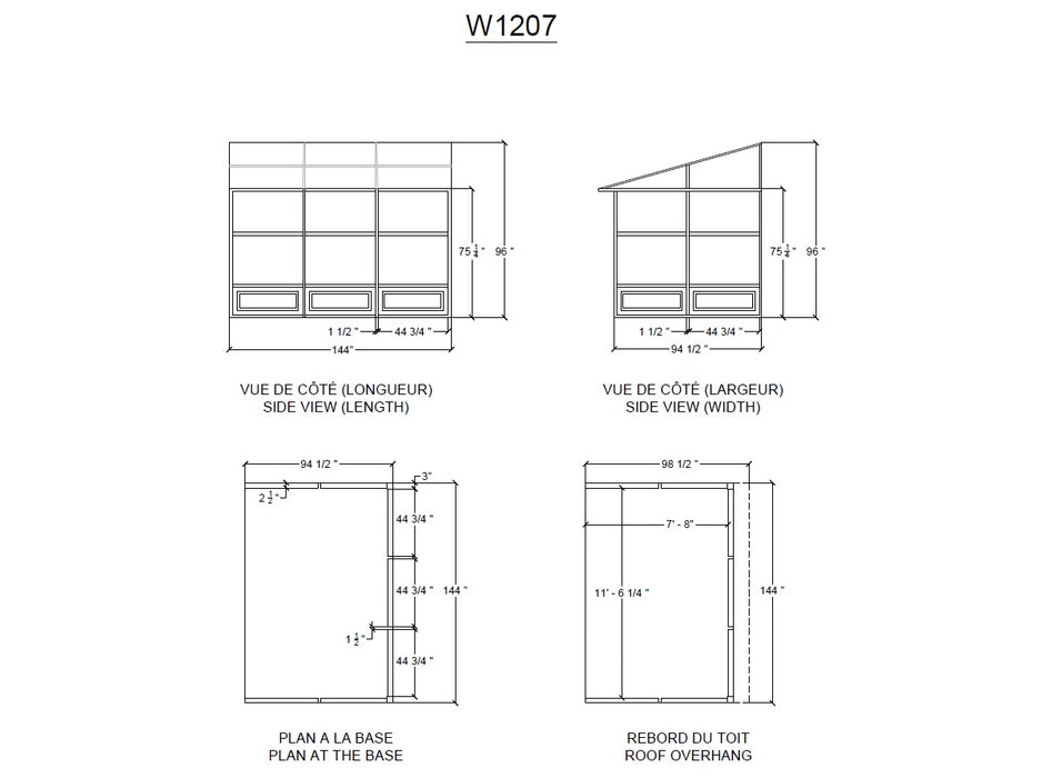 Specification diagram of W1207 Gazebo Penguin Florence Wall Mounted 8x12