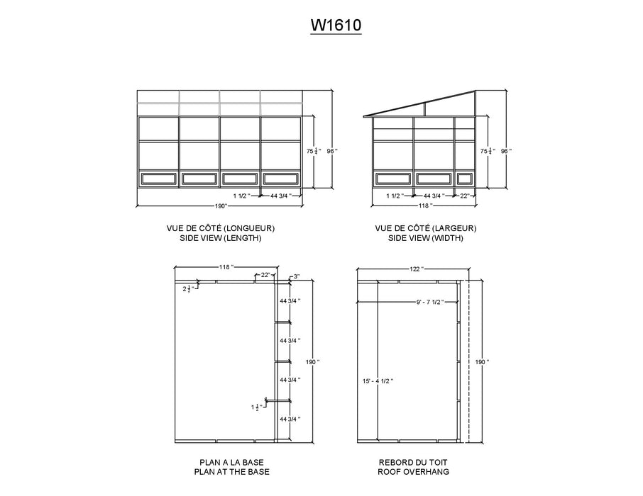 Specification diagram of W1610 Gazebo Penguin Florence Wall Mounted 10x16