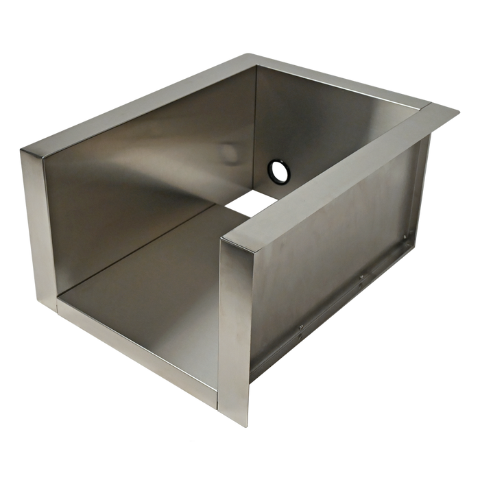 A stainless steel insert for an outdoor grill island, designed to house Wildfire Insulated Jacket Double Side Burner. 