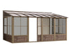 Full view of the 8x16 Wall mounted Solarium gazebo with sand Polycarbonated roof, displaying the entire structure set against a plain background.