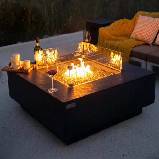 Square Concrete Fire Pit Table with wind screen