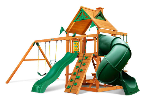 Outdoor Mountaineer Swing Set wood roof without kids in a studio