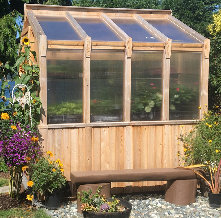 side view of Cedar Greenhouse | 8×8 with flowers
