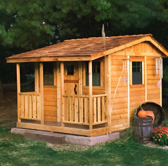 Cozy Cabin Playhouse & Sandbox 7x9 in the woods