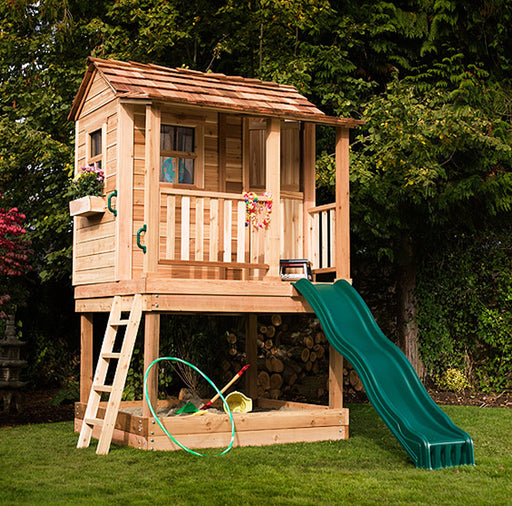 in the garden-Little Cedar Playhouse & Sandbox 6x6