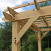Detailed view of the wooden support beams and wooden roof of the 10x22 Yardistry Meridian Pergola.