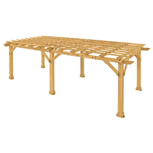 Bare wooden structure of the Meridian Cedar YM11932 10x22 Pergola.