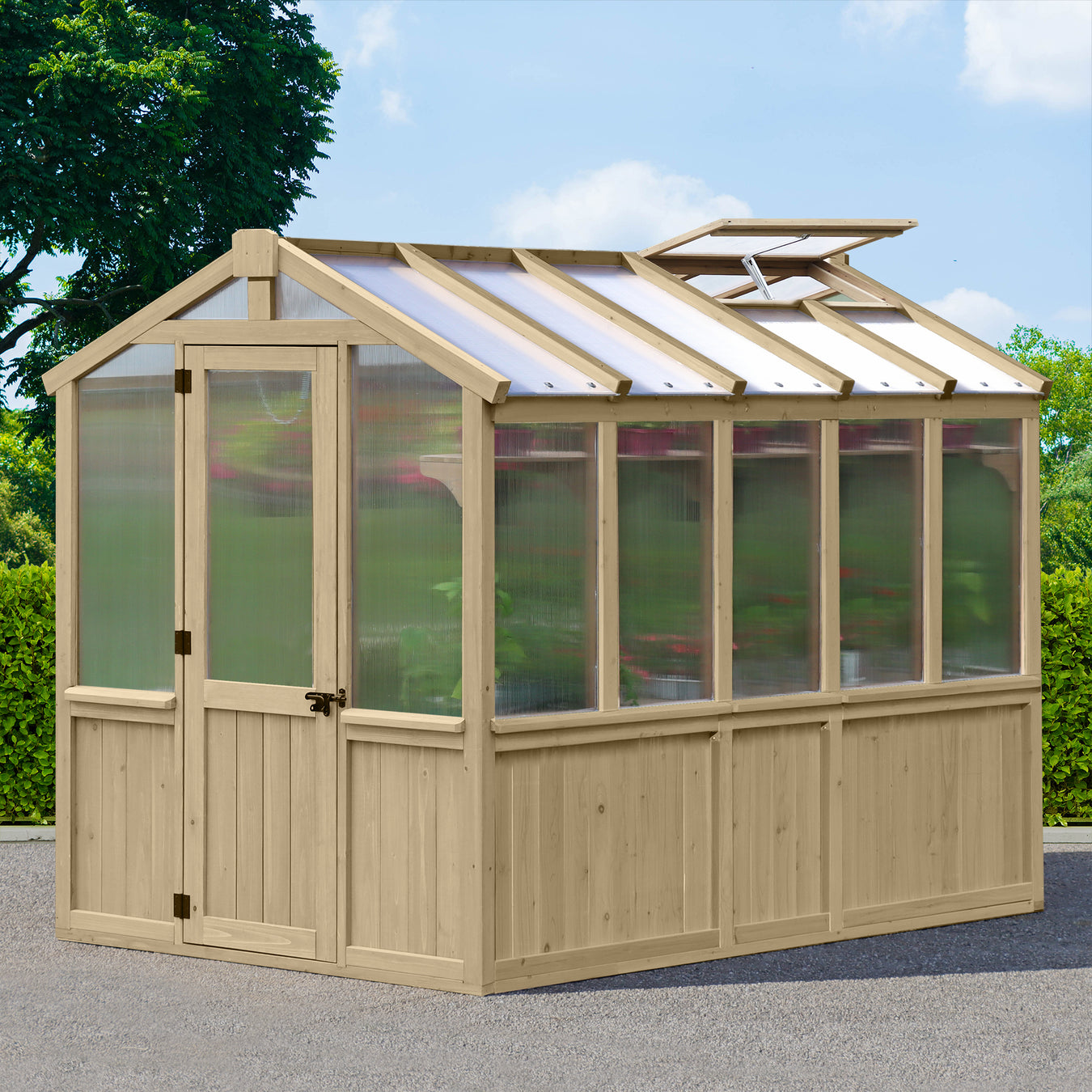 External view of the Meridian Cedar 6.7ft Greenhouse.