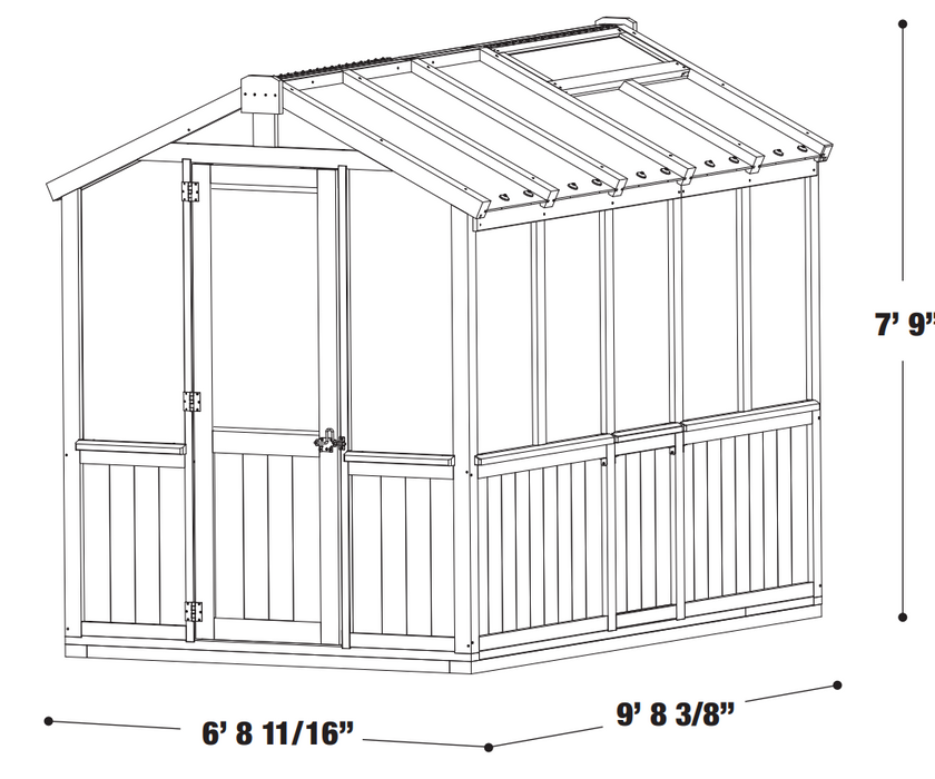 Dimensions of the 6.7ft x 9.7 Meridian Greenhouse.