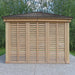 Full exterior view of a wooden gazebo with Yardistry Meridian privacy walls on each side, showcasing a contemporary design that blends seamlessly with the outdoor environment, offering both aesthetic appeal and privacy.