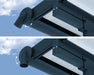 Adjustable gutter system for Canopia Sierra Patio Cover - Grey/Clear, showcasing drainage functionality.