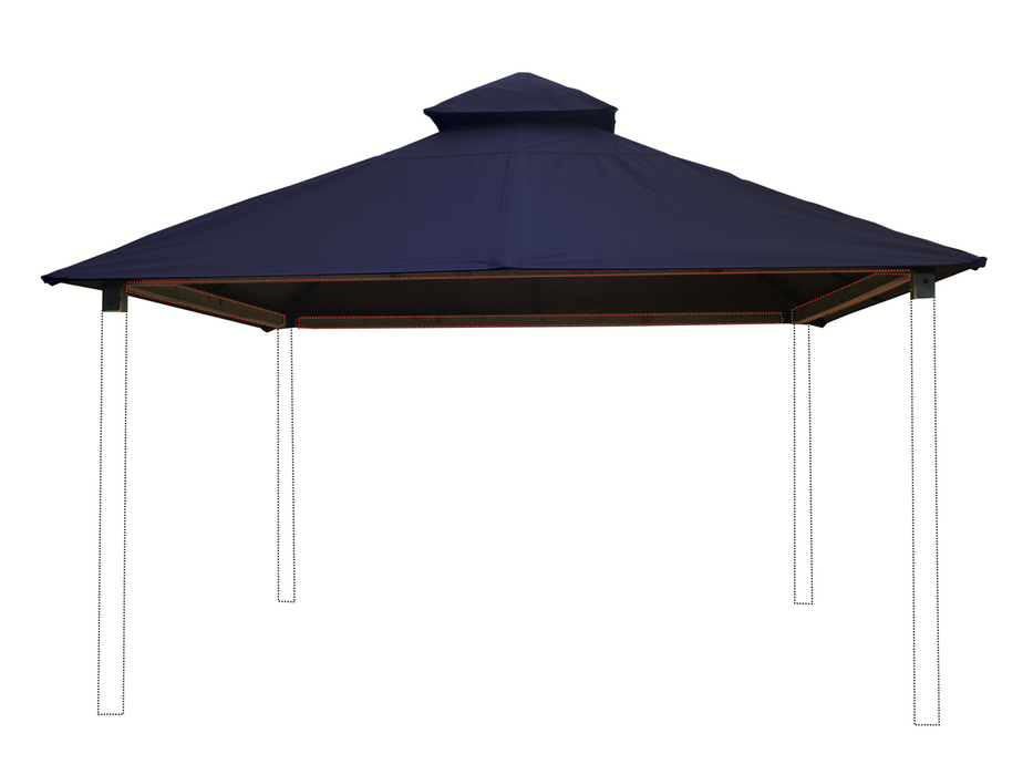 Admiral navy OutDURA canopy installed on Riverstone ACACIA Gazebo Roof Framing and Mounting Kit with reinforced metal roof structure.