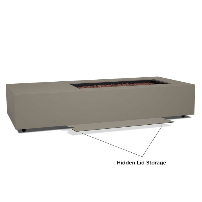 Aegean 75 fire table mist gray burner lid hidden storage compartment