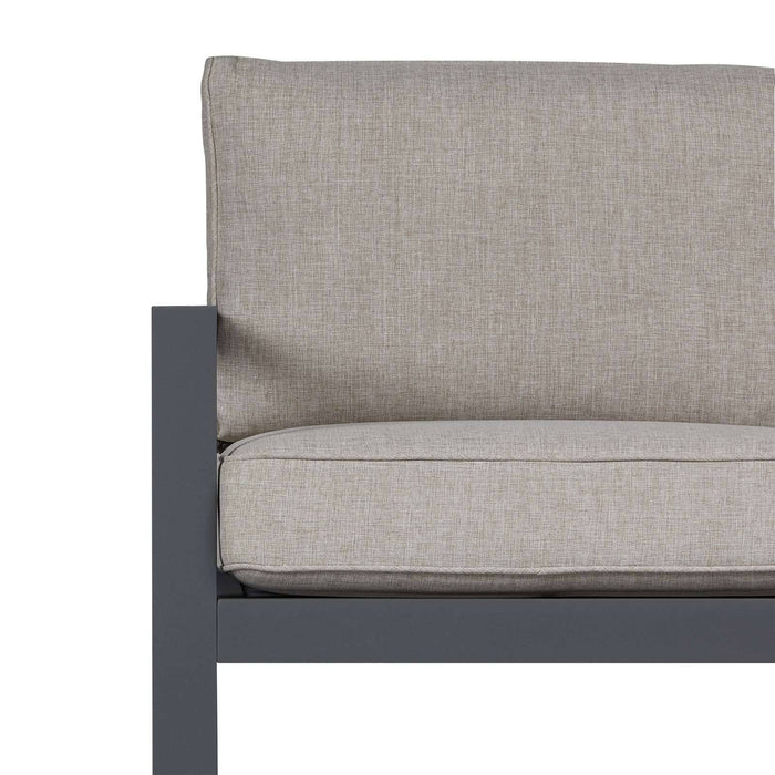 Aegean outdoor chair aluminum frame and olefin cushion detail close-up