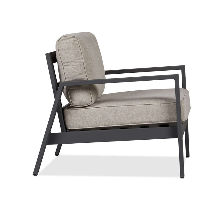 Aegean outdoor chair side profile view showing seat depth and cushion thickness