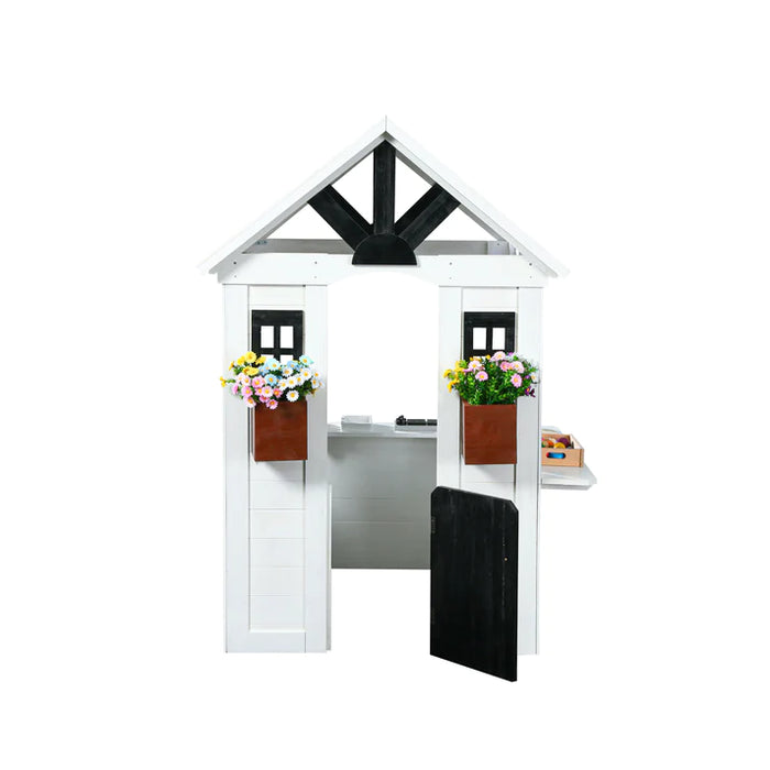front angle of 2MamaBees Ajure Playhouse with door opened in white background