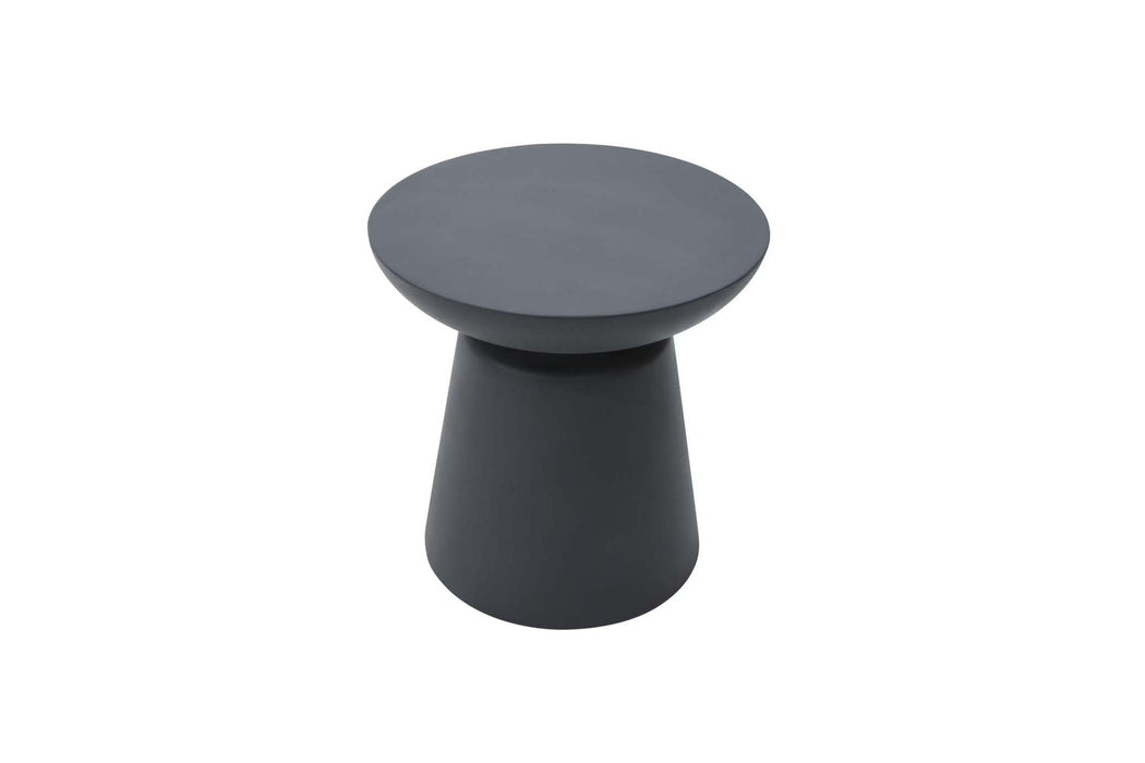 Angled perspective of a large side table from the Elementi Kylix Series, finished in slate black.