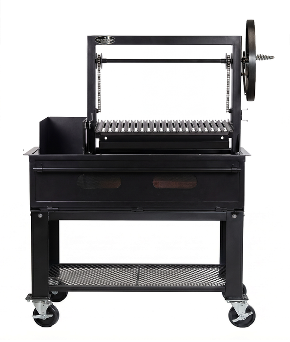 Sunterra Pro Series 48-inch Argentine brasero grill on cart, shown from the side angle showcasing its outdoor design.