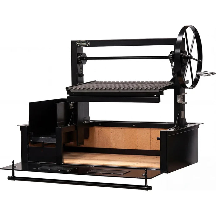 Sunterra Pro Series 48-inch Argentine brasero grill shown from the side without cart, highlighting its freestanding frame.