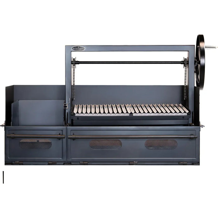Sunterra Pro Series 60-inch Argentine brasero grill shown from the side angle without cart, highlighting its sturdy frame.