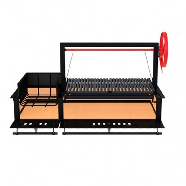 Front view of the Sunterra 60in Argentine Side Brasero Grill without cart, featuring the large grilling surface and black metal design.