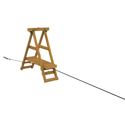 Fully assembled Playstar Ninja Power Platform Bronze showing wooden A-frame setup with balance line attached.