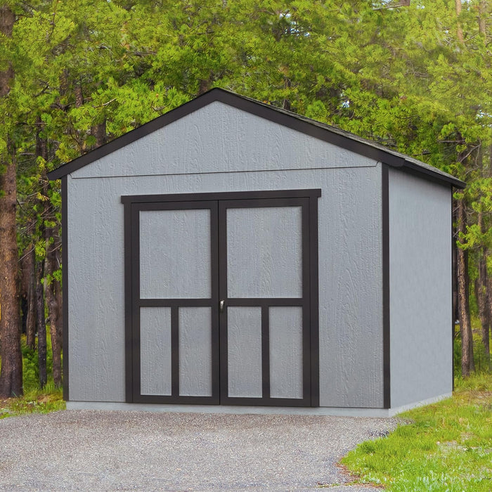 astoria storage shed gray on a pathway outdoor