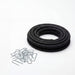 Coiled black porous soaker hose and galvanized ground staples included in the Auto-Watering System by Outdoor Living Today