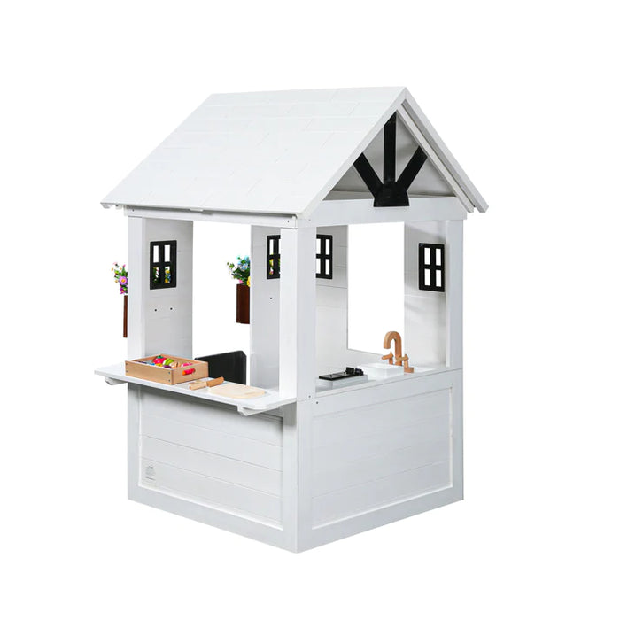 back & side angle of 2MamaBees Ajure Playhouse in white background
