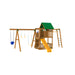 Back view of Playstar Summit Bronze wooden swing set showing slide and climbing features for active play.