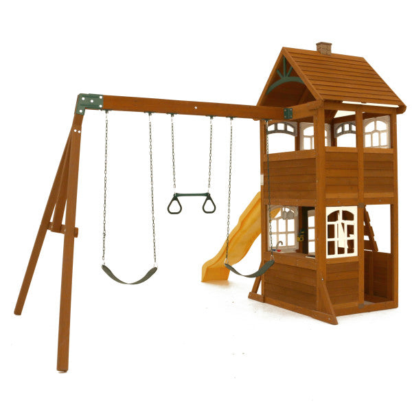 Back view of the wooden playset
