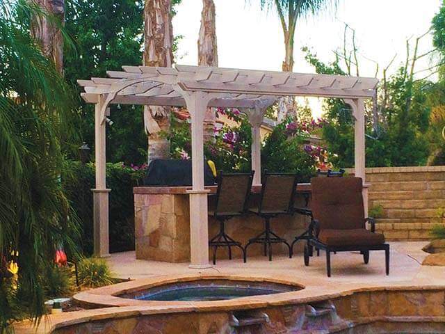 Pergola-In-A-Box - 10 x 12 with a bar counter & high chairs