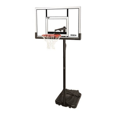 Portable base of the Lifetime adjustable basketball hoop, fillable with sand or water.