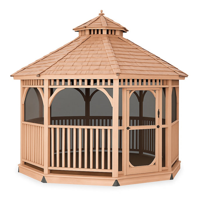 12ft Bayside octagon gazebo with cedar wood frame and full screen kit from Outdoor Living Today for backyard protection and relaxation