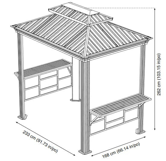Dimensions drawing of Sojag Messina Grill 6x8. 