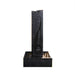 Black finish Yang modern water fountain isolated on white background with textured column design and square basin base.