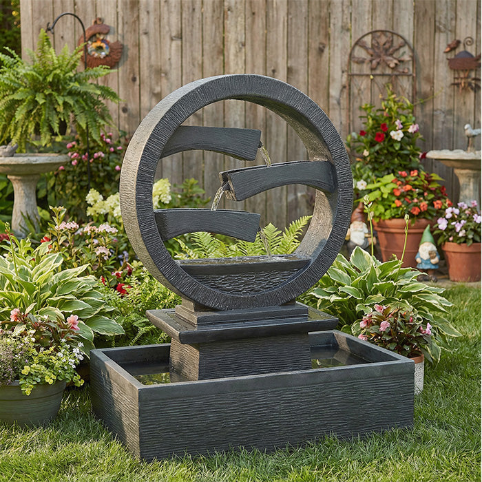 black-modern-circle-water-fountain-with-cascading-spouts