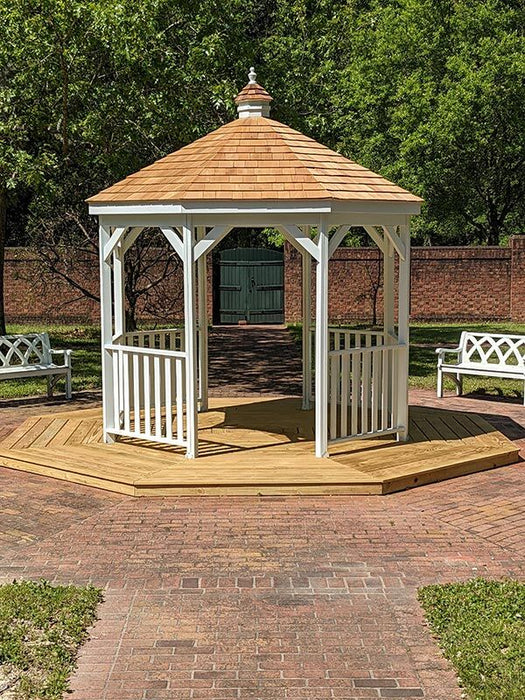 Vinyl Gazebo-In-A-Box with Floor on a brick pathway