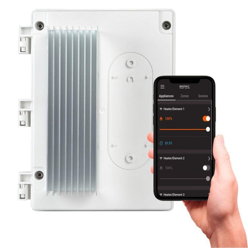 Smartphone app controlling heat levels on the Bromic Eclipse Pendant using the Affinity Smart-Heat controller for multi-zone electric heater setups