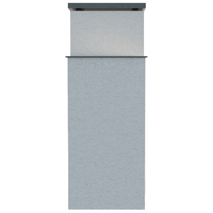 Side profile of the Cal Flame Escape Fireplace Indio variant featuring a smooth stucco exterior.