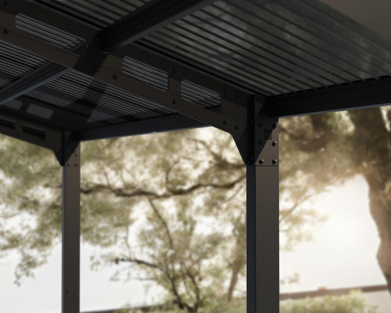 Close-up view of the frame structure on Canopia Sydney Wave Double Carport, apex style.