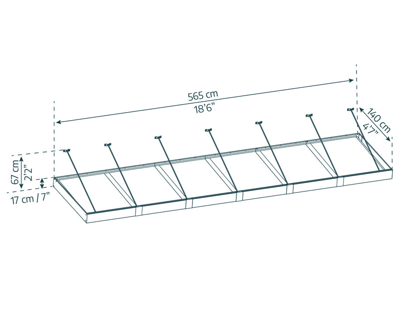 Dimension diagram of the Canopia XL 6000 Awning, detailing its extensive measurements and structure.