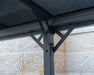 Close-up of the Canopia Palma 5000 Carport’s gray aluminum structure.