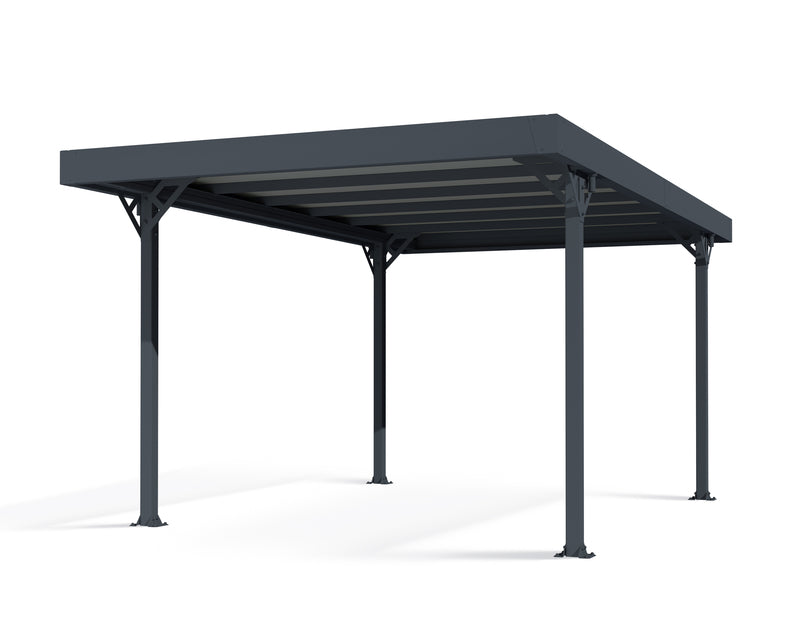 Cutout view of the Canopia Palma 5000 Carport in gray with a sturdy aluminum structure.