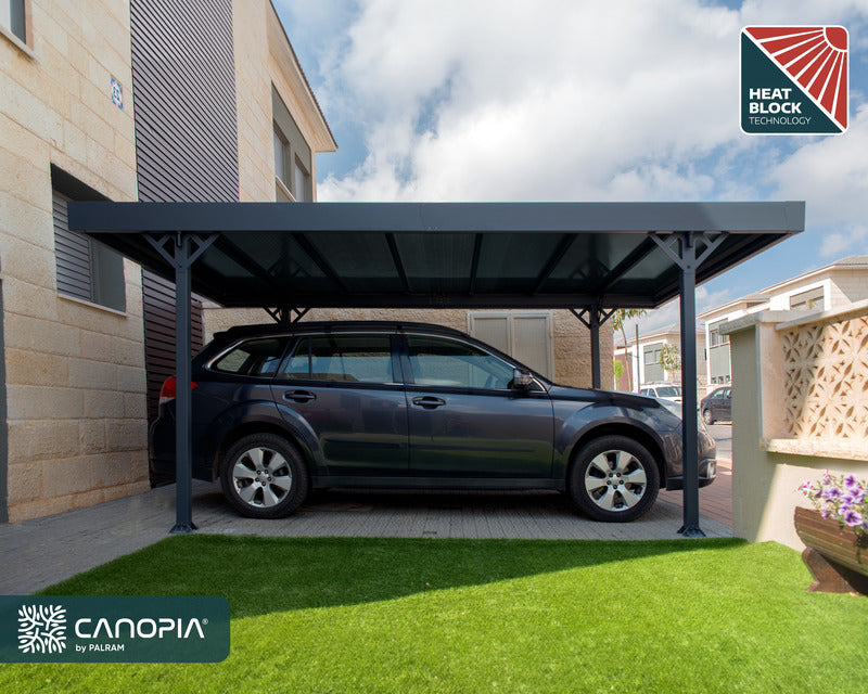 Canopia Palma 5000 Carport featuring HeatBlock technology to reduce heat buildup.