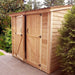 Cedar 8x4 SpaceSaver shed with double door shown from a side angle, highlighting its compact outdoor storage design.