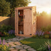 Detail view of the cedar Garden Chalet 4x2 shed, highlighting its wood grain and sturdy panel construction.