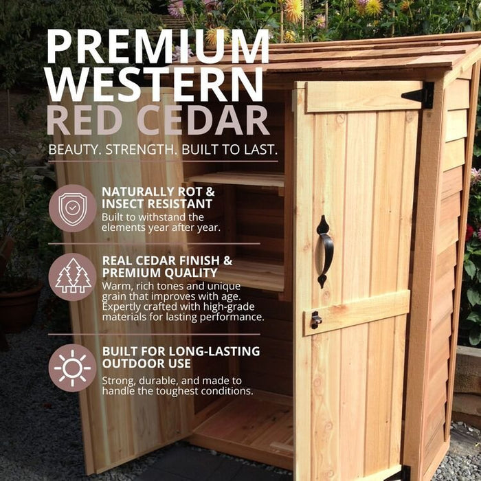 Close-up detail of the cedar Garden Chalet 4x2 shed, showcasing the wood grain and sturdy panel construction.
